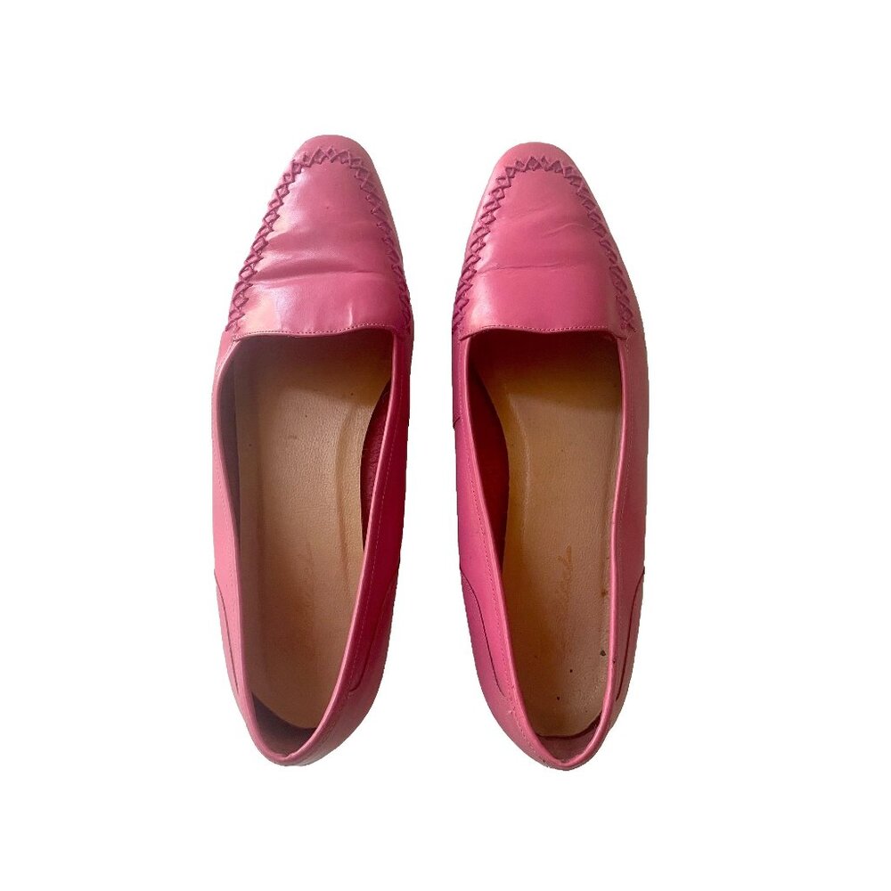 Pink Leather Loafers, Size 9.5, Real Leather Flats by Bellicci, Barbiecore Shoes